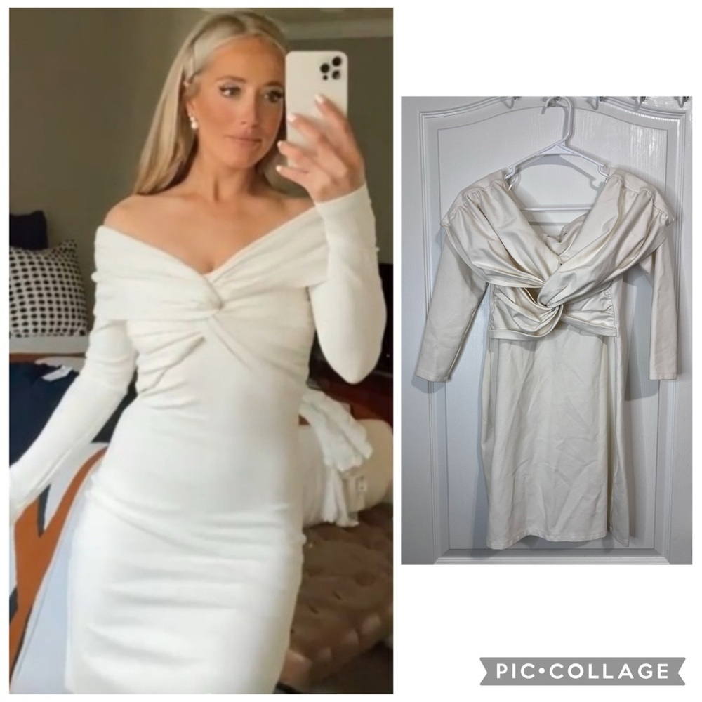 Abercrombie & Fitch shoulder off Elegant Cream Long Sleeve Dress size MP